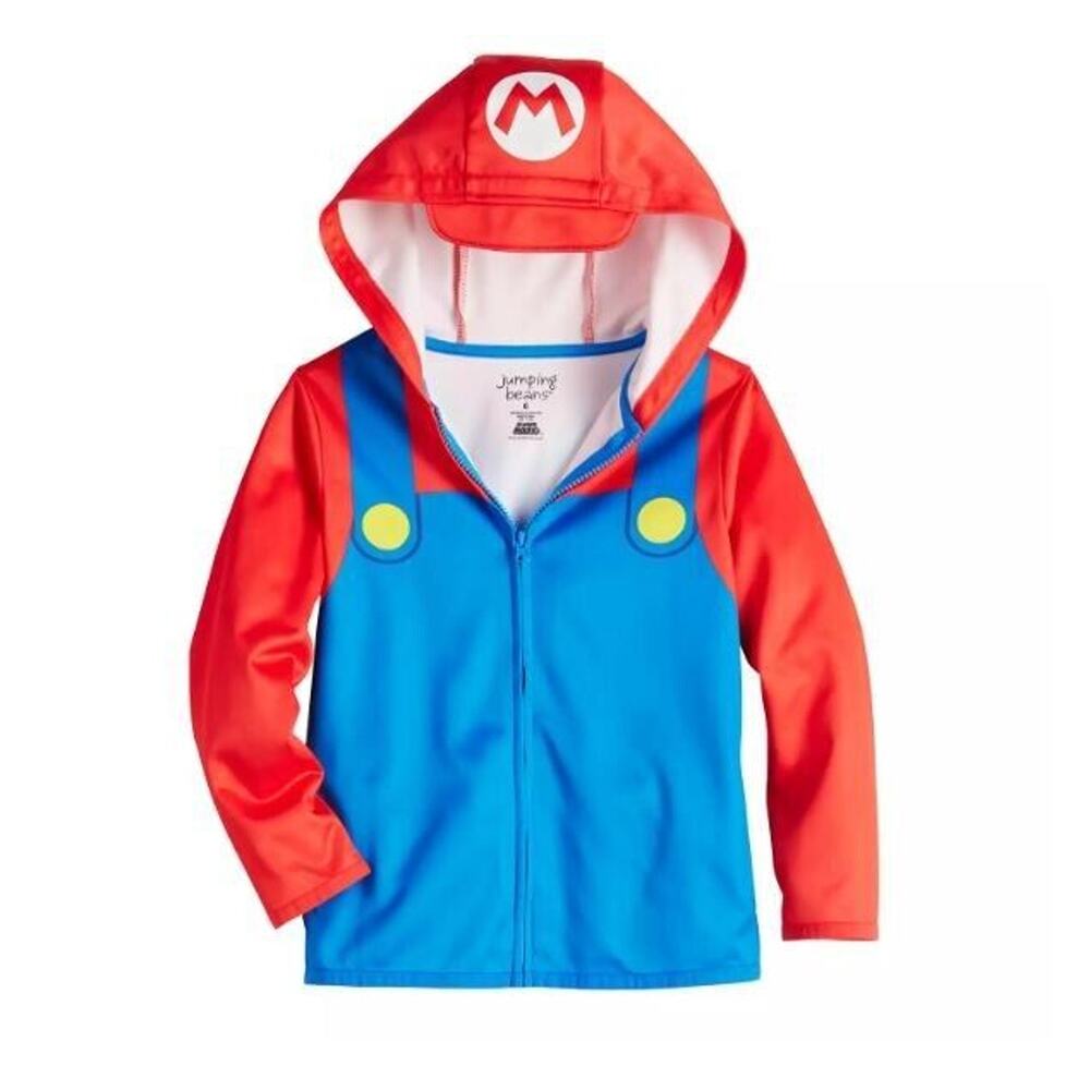 Super Mario Bros Kids Youths Costume Fleece Sweater Hoodie Zip Up Jacket Size 6
